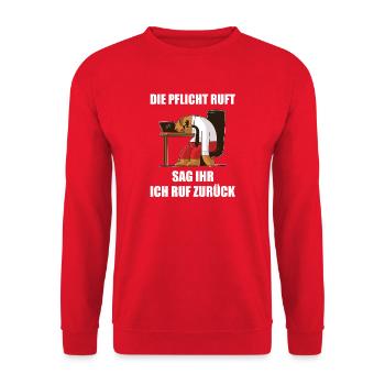 Duty calls, tell her I'll call back - Unisex Sweatshirt - red - Front - Alina (178cm) & Michal (187cm)