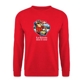 Savoie Fondue Alpine Savoie in the Heart - Unisex Sweatshirt - red - Front - Alina (178cm) & Michal (187cm)