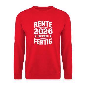 Pension 2026 | I've finished - Pension Rentner - Unisex Sweatshirt - red - Front - Alina (178cm) & Michal (187cm)