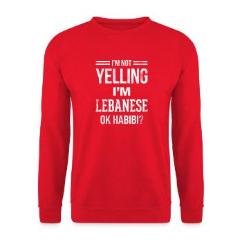 Nicht schreien, ich bin Libanese, okay, Habibi. - Unisex Pullover - Rot - Vorne - Alina (178cm) & Michal (187cm)