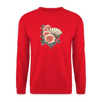 Pfingstrose und Fächer - Unisex Pullover - Rot - Vorne - Alina (178cm) & Michal (187cm)