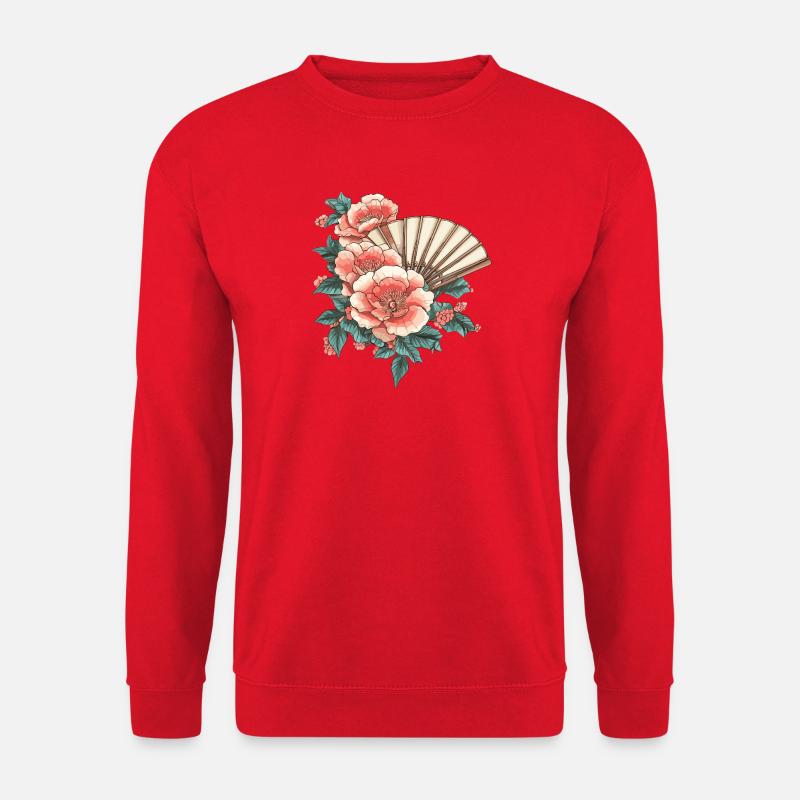 Pfingstrose und Fächer - Unisex Pullover - Rot