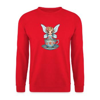 Blumenfee im Teacup - Unisex Pullover - Rot - Vorne - Alina (178cm) & Michal (187cm)