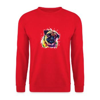 Art animalier chien carlin - Sweat-shirt Unisexe - rouge - Devant - Alina (178cm) & Michal (187cm)
