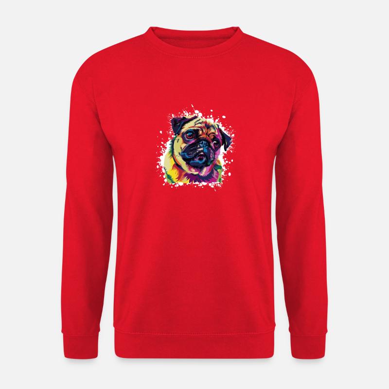 Hund Pug Tier Kunst - Unisex Pullover - Rot