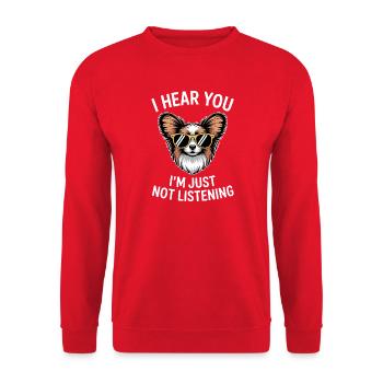Papillon Sprüche Hunde Lustiges Papillon Geschenk  - Unisex Pullover - Rot - Vorne - Alina (178cm) & Michal (187cm)