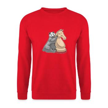 Dachs Schachfigur Springer Schach - Unisex Pullover - Rot - Vorne - Alina (178cm) & Michal (187cm)