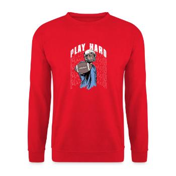 Play Hard Season Football Player Fan - Unisex Pullover - Rot - Vorne - Alina (178cm) & Michal (187cm)