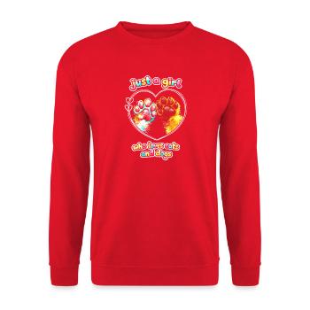 Just a Girl: Liebe zu Katzen und Hunden - Unisex Pullover - Rot - Vorne - Alina (178cm) & Michal (187cm)