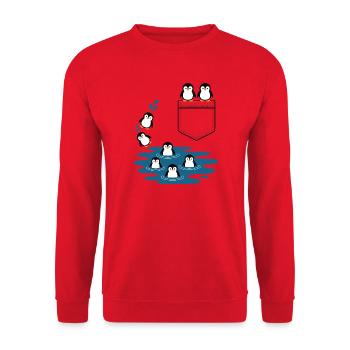 Penguin Jump Into The Water Pocket Design - Unisex Sweatshirt - red - Front - Alina (178cm) & Michal (187cm)