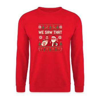 Wir haben gesehen, dass Jesus und der Weihnachtsma - Unisex Pullover - Rot - Vorne - Alina (178cm) & Michal (187cm)