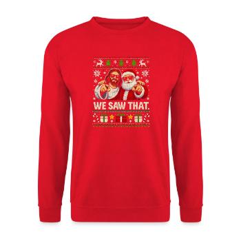Wir haben gesehen, dass Jesus und der Weihnachtsma - Unisex Pullover - Rot - Vorne - Alina (178cm) & Michal (187cm)