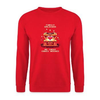 Familie freigeschaltet, ohne Cheats | Patchwork - Unisex Pullover - Rot - Vorne - Alina (178cm) & Michal (187cm)