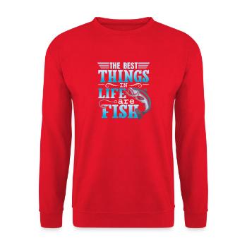 Fischer Fisch Angel Sprüche Lustig Angler - Unisex Pullover - Rot - Vorne - Alina (178cm) & Michal (187cm)
