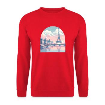 Pastell Paris: Skyline am Seine - Unisex Pullover - Rot - Vorne - Alina (178cm) & Michal (187cm)