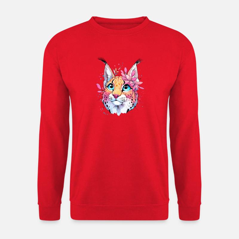 Katzenporträt mit Blumenakzent - Unisex Pullover - Rot
