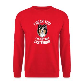 Langhaarcollie Sprüche Langhaarcollie Geschenk - Unisex Pullover - Rot - Vorne - Alina (178cm) & Michal (187cm)