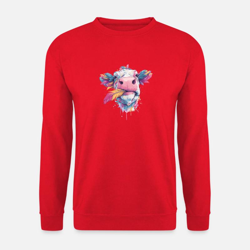 Regenbogen Kuh mit Federkleid - Unisex Pullover - Rot