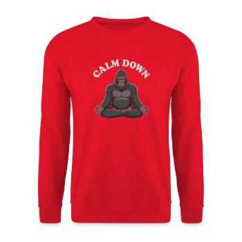 Ruhige Gorila Meditationspose - Unisex Pullover - Rot - Vorne - Alina (178cm) & Michal (187cm)