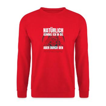 Natürlich in die Hölle durch Personaleingang - Unisex Pullover - Rot - Vorne - Alina (178cm) & Michal (187cm)