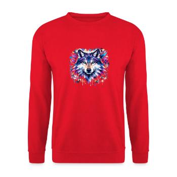 Polygon Wolf Graffiti – Colorful Wolf Head Urban Art - Unisex Sweatshirt - red - Front - Alina (178cm) & Michal (187cm)