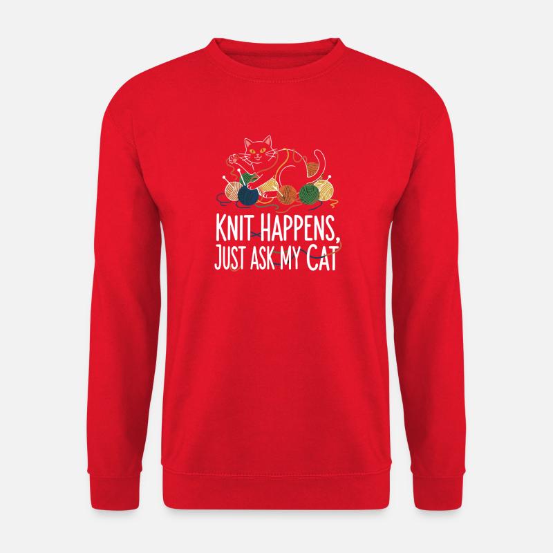 Knit Happens – Ask My Cat - Unisex Sweatshirt - red