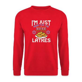 I’m Just Here For The Latkes Jewish Passover Fun - Unisex Sweatshirt - red - Front - Alina (178cm) & Michal (187cm)