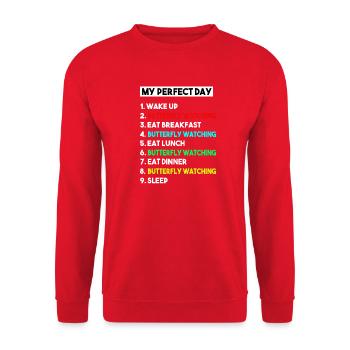 Butterfly Watching My Perfect Day Funny Hobby - Unisex Sweatshirt - red - Front - Alina (178cm) & Michal (187cm)