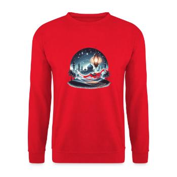 Mondnacht über islamischer Skyline - Unisex Pullover - Rot - Vorne - Alina (178cm) & Michal (187cm)