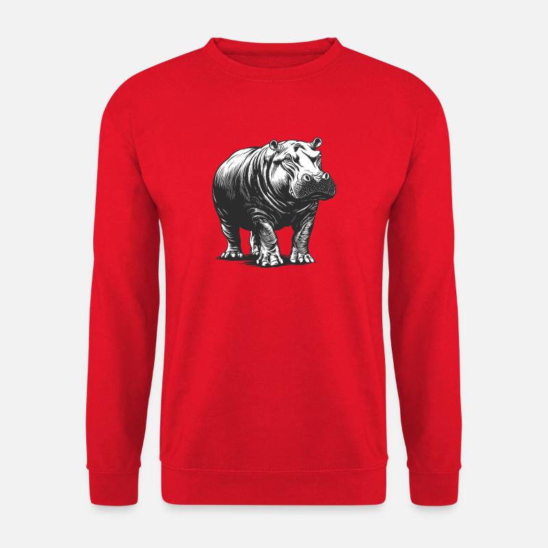 Hippo Line Style Black & White - Unisex Sweatshirt - red