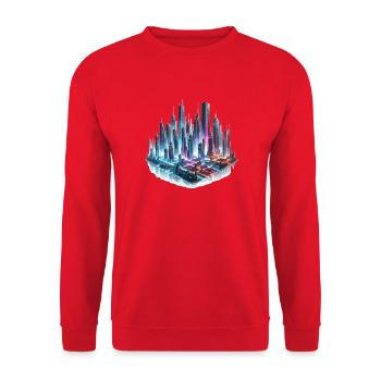 Neon city skyline of the future - Unisex Sweatshirt - red - Front - Alina (178cm) & Michal (187cm)