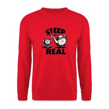 Steep It Real – Teekannen-Charme - Unisex Pullover - Rot - Vorne - Alina (178cm) & Michal (187cm)