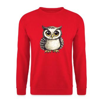 Nachtwald Eulenillustration mit großen Augen - Unisex Pullover - Rot - Vorne - Alina (178cm) & Michal (187cm)