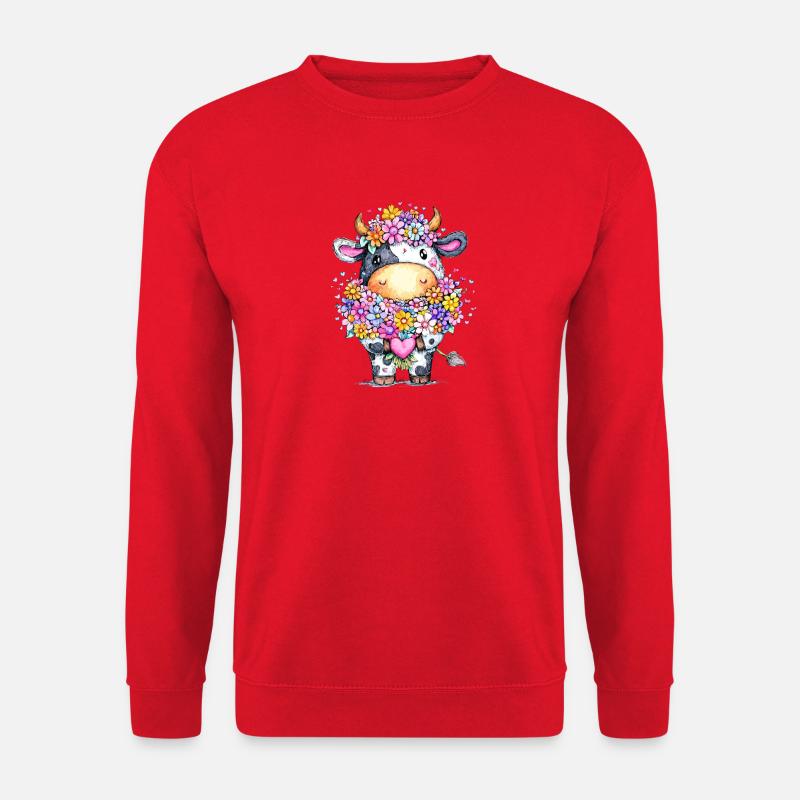 Kuh mit Blumenkranz - Unisex Pullover - Rot