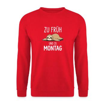 Funny Sloth Monday Morning Grouch - Unisex Sweatshirt - red - Front - Alina (178cm) & Michal (187cm)