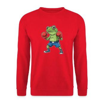 Boxender Frosch Cartoon - Unisex Pullover - Rot - Vorne - Alina (178cm) & Michal (187cm)