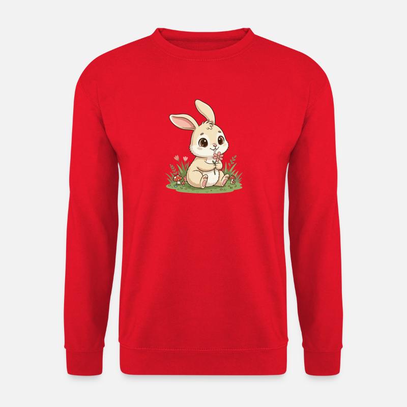 Kuscheliges Häschen mit Blume - Unisex Pullover - Rot