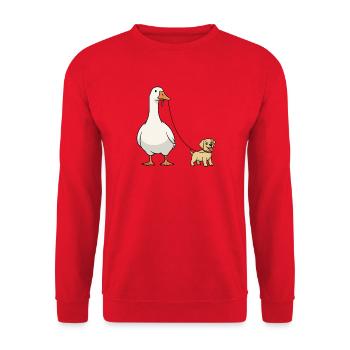 Goose Dog Duo on Leash Ribbon - Unisex Sweatshirt - red - Front - Alina (178cm) & Michal (187cm)