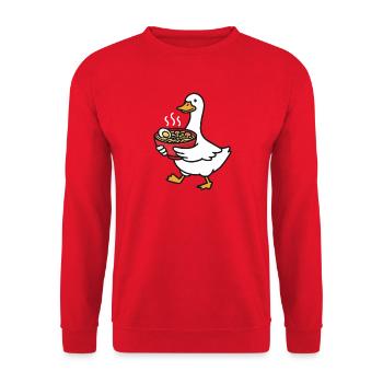Ramen Ente im Cartoonstil - Unisex Pullover - Rot - Vorne - Alina (178cm) & Michal (187cm)