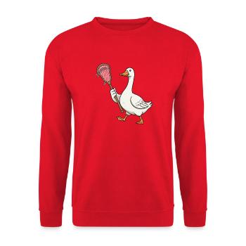 Lacrosse Duck with Net - Unisex Sweatshirt - red - Front - Alina (178cm) & Michal (187cm)