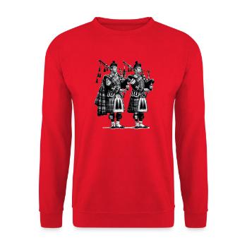 Duo de cornemuses en kilt - Sweat-shirt Unisexe - rouge - Devant - Alina (178cm) & Michal (187cm)