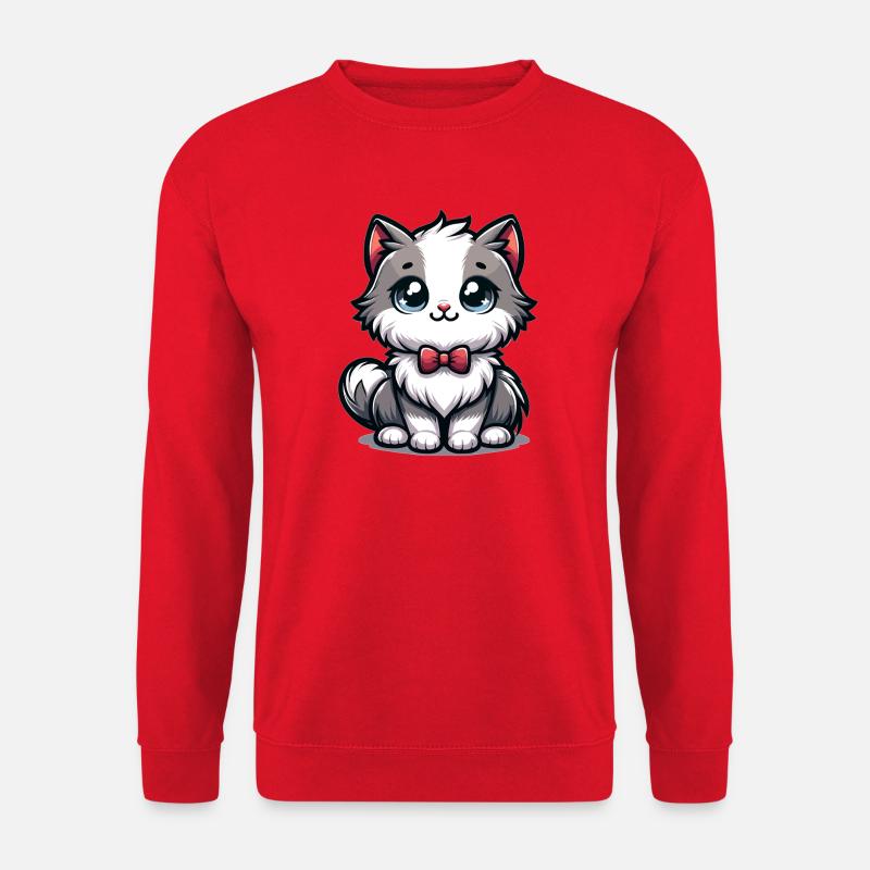 Kuschelkätzchen mit roter Fliege - Unisex Pullover - Rot