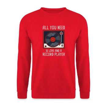 All You Need Is Love Record Player Design - Unisex Pullover - Rot - Vorne - Alina (178cm) & Michal (187cm)