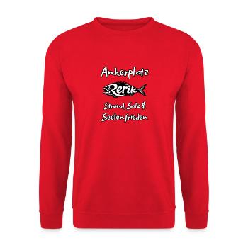 Ankerplatz Rerik Strandszene - Unisex Pullover - Rot - Vorne - Alina (178cm) & Michal (187cm)