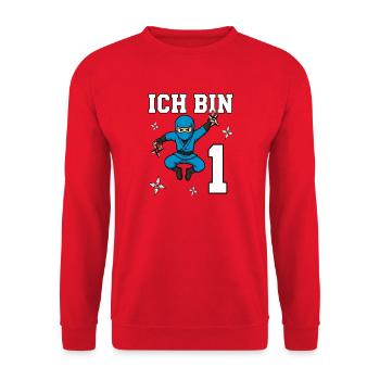 Ich bin 1 Ninja 1. Geburtstag blau Karate - Unisex Pullover - Rot - Vorne - Alina (178cm) & Michal (187cm)