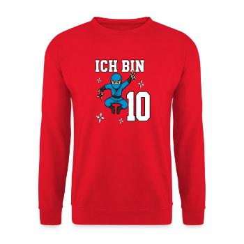 Ich bin 10 Ninja 10. Geburtstag blau - Unisex Pullover - Rot - Vorne - Alina (178cm) & Michal (187cm)
