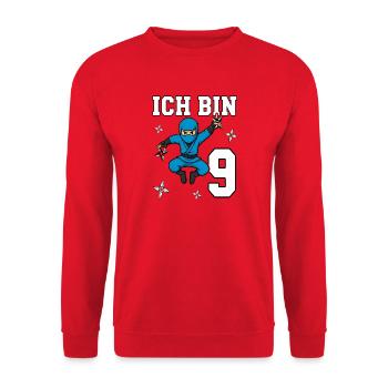 Je suis 9 Ninja, 9e anniversaire Blue Karaté - Sweat-shirt Unisexe - rouge - Devant - Alina (178cm) & Michal (187cm)