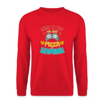 Juste un garçon qui adore la pizza et les jeux vidéo - Sweat-shirt Unisexe - rouge - Devant - Alina (178cm) & Michal (187cm)