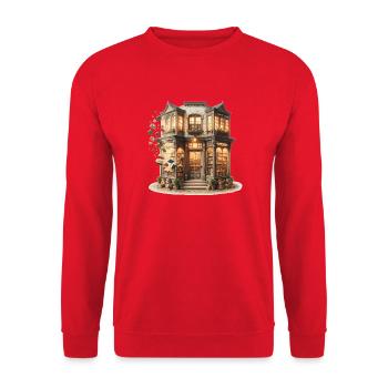 Historische Buchhandlung im Laternenlicht - Unisex Pullover - Rot - Vorne - Alina (178cm) & Michal (187cm)
