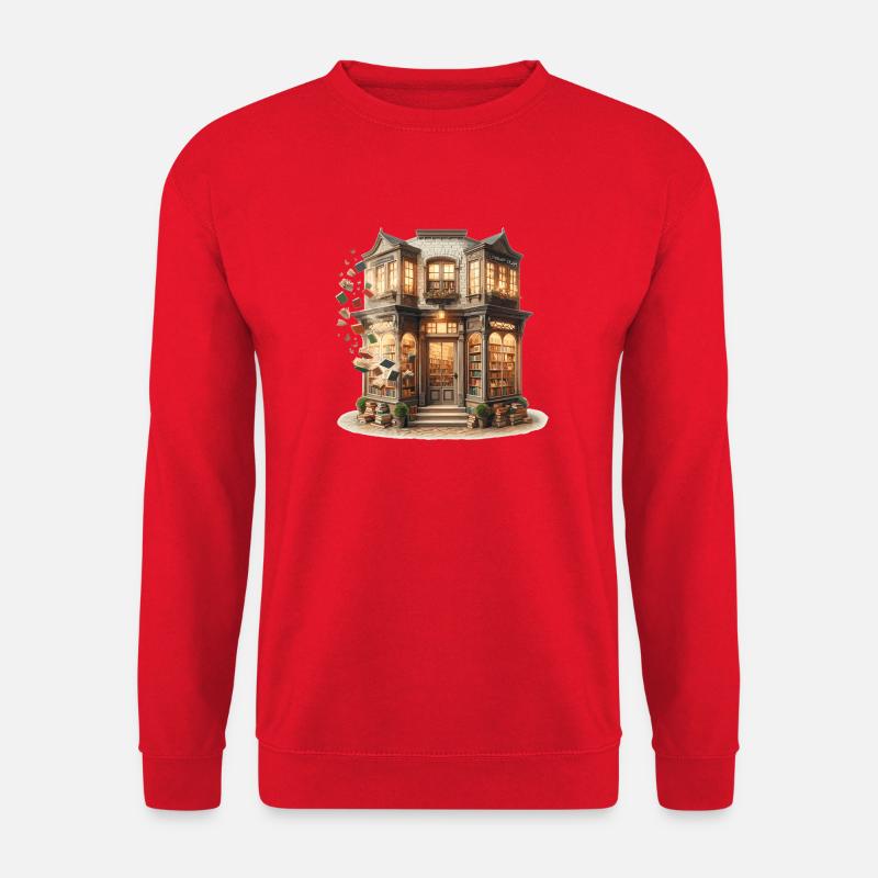 Historische Buchhandlung im Laternenlicht - Unisex Pullover - Rot